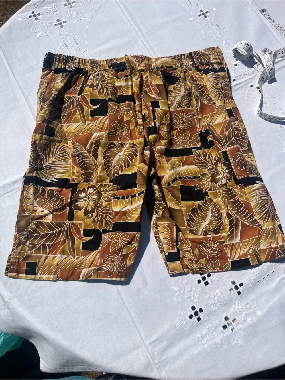 Handmade Men's Tropical Print Flat Front Shorts - Brown/Black